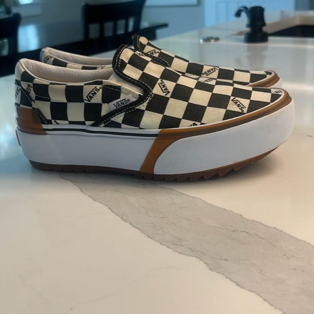 Vans era stacked checkerboard on canvas shoes